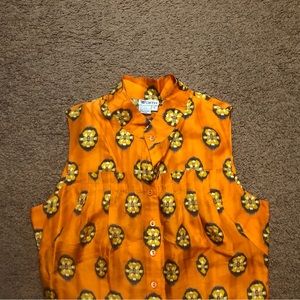 Worth Woman’s Blouse 6 Orange Brown Silk Polka Dat Ikat Sleeveless